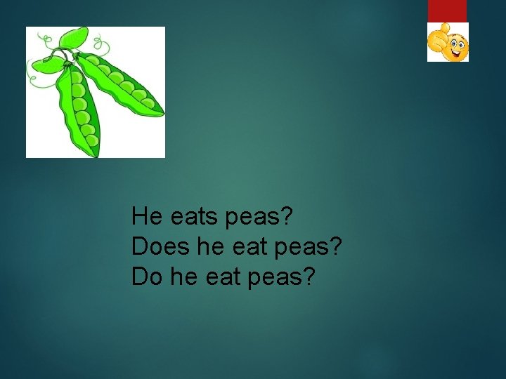 He eats peas? Does he eat peas? Do he eat peas? 