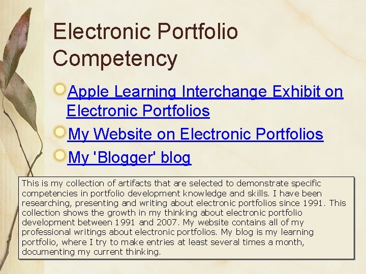 Electronic Portfolio Competency Apple Learning Interchange Exhibit on Electronic Portfolios My Website on Electronic