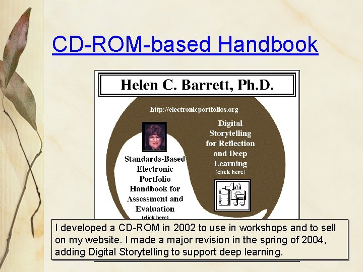 CD-ROM-based Handbook I developed a CD-ROM in 2002 to use in workshops and to