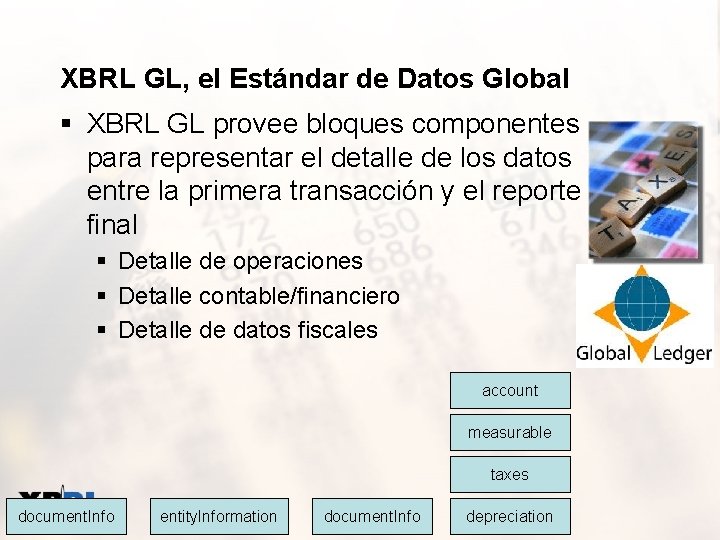 XBRL GL, el Estándar de Datos Global § XBRL GL provee bloques componentes para