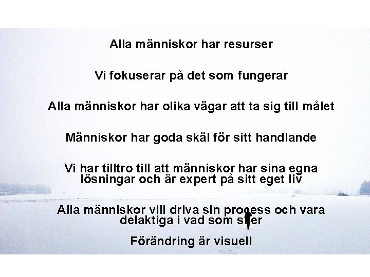 Alla människor har resurser Vi fokuserar på det som fungerar Alla människor har olika