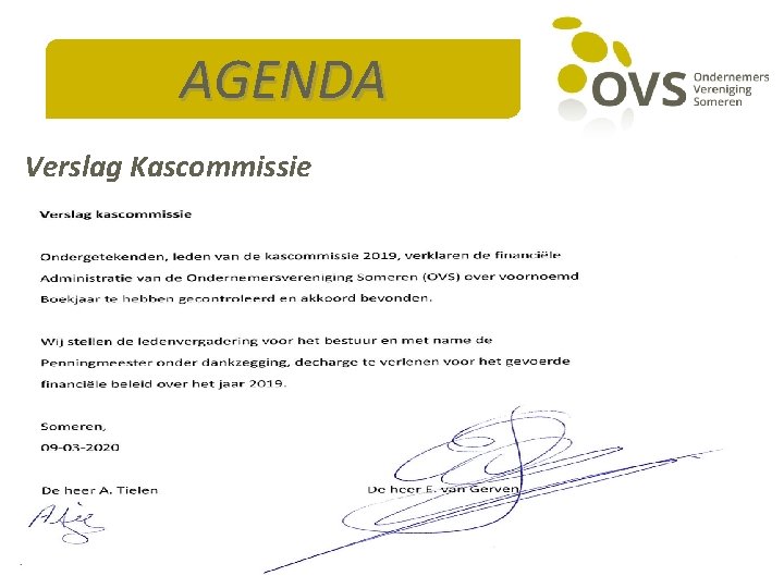 AGENDA Verslag Kascommissie 