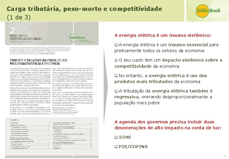 Carga tributária, peso-morto e competitividade (1 de 3) A energia elétrica é um insumo