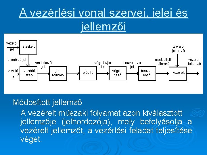 A vezérlési vonal szervei, jelei és jellemzői vezető jel érzékelő zavaró jellemző ellenőrző jel