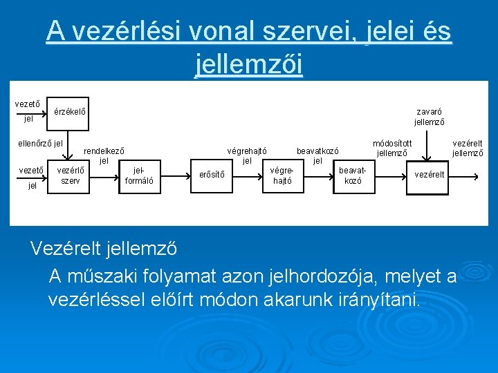 A vezérlési vonal szervei, jelei és jellemzői vezető jel érzékelő zavaró jellemző ellenőrző jel