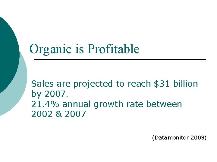 Organic is Profitable Sales are projected to reach $31 billion by 2007. 21. 4%