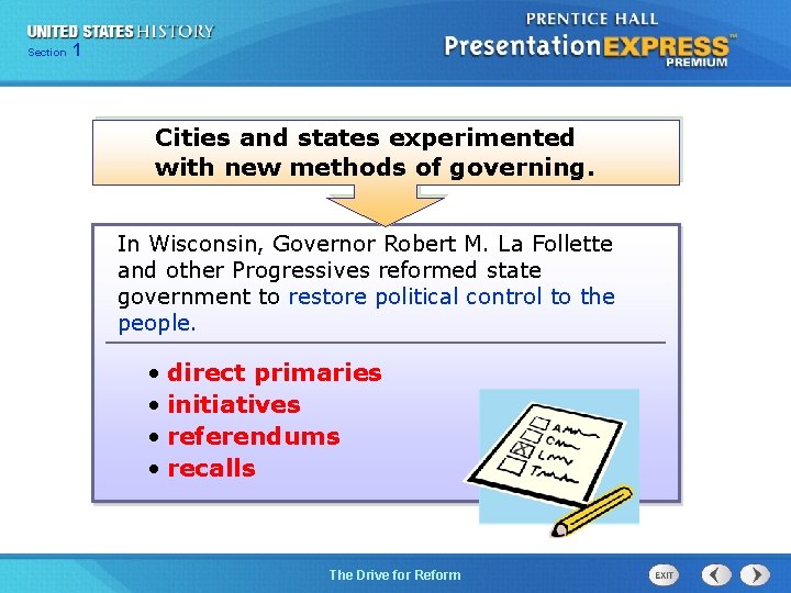 125 Section Chapter Section 1 Cities and states experimented with new methods of governing.
