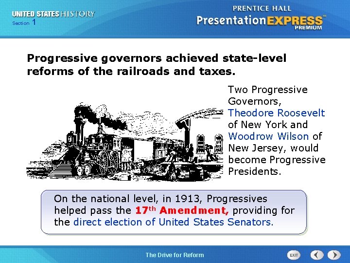 125 Section Chapter Section 1 Progressive governors achieved state-level reforms of the railroads and