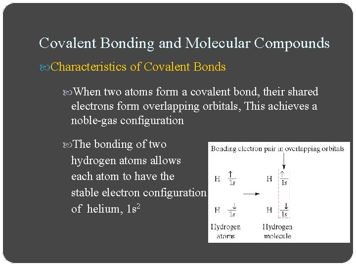 Covalent Bonding and Molecular Compounds Characteristics of Covalent Bonds When two atoms form a