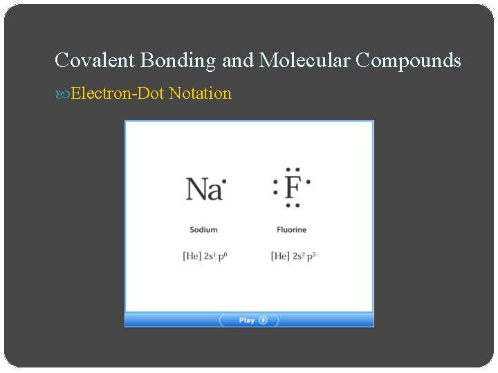 Covalent Bonding and Molecular Compounds Electron-Dot Notation 