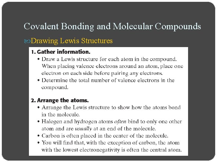 Covalent Bonding and Molecular Compounds Drawing Lewis Structures 