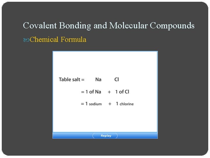Covalent Bonding and Molecular Compounds Chemical Formula 