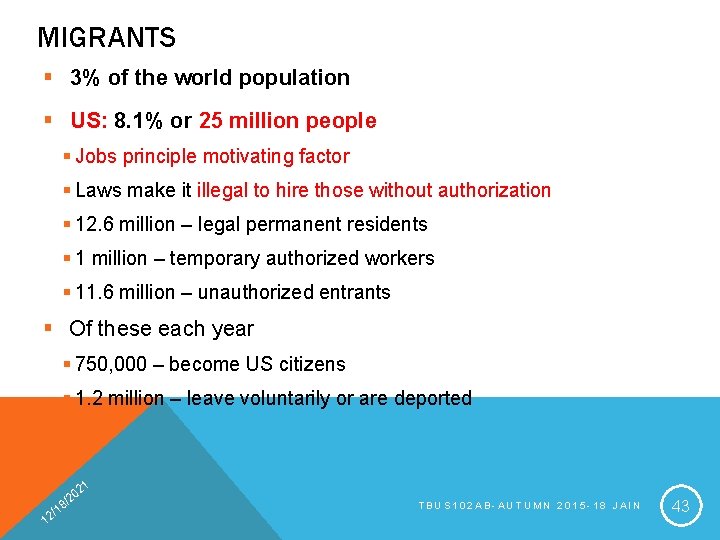 MIGRANTS § 3% of the world population § US: 8. 1% or 25 million