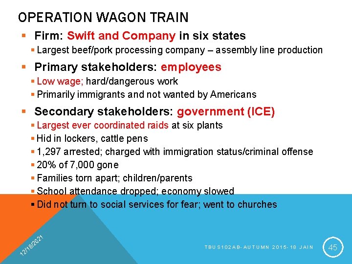 OPERATION WAGON TRAIN § Firm: Swift and Company in six states § Largest beef/pork