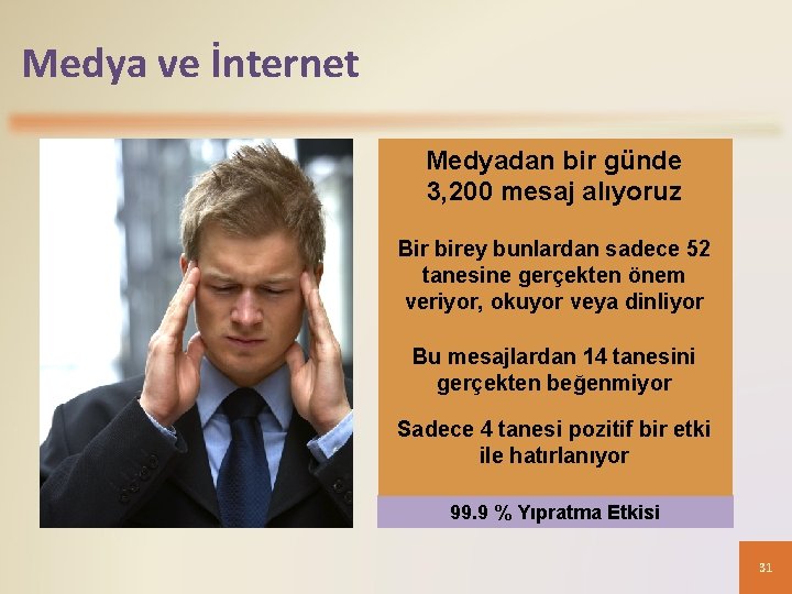 Medya ve İnternet Medyadan bir günde 3, 200 mesaj alıyoruz Bir birey bunlardan sadece