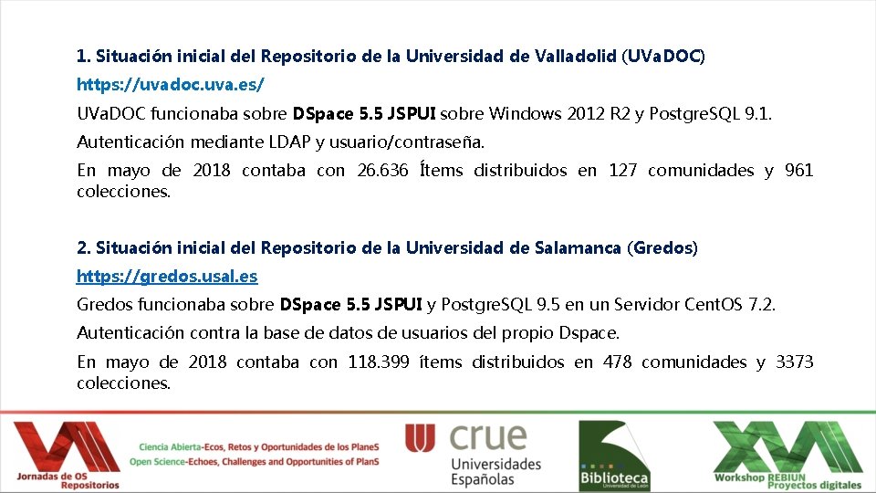1. Situación inicial del Repositorio de la Universidad de Valladolid (UVa. DOC) https: //uvadoc.