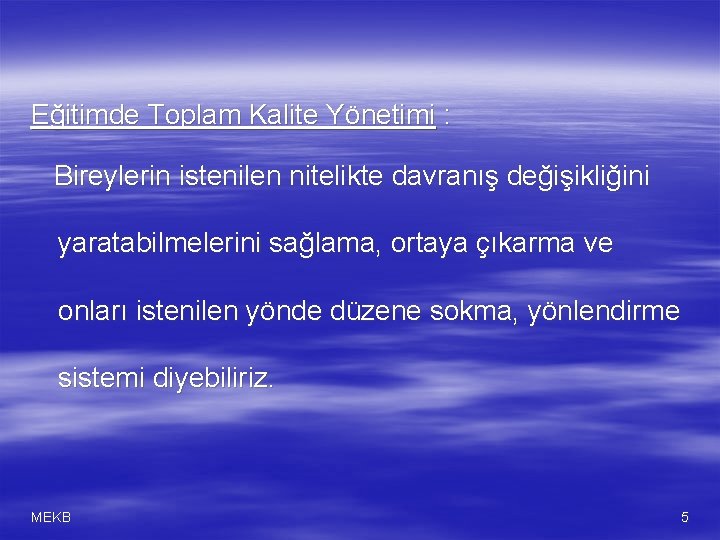 Eğitimde Toplam Kalite Yönetimi : Bireylerin istenilen nitelikte davranış değişikliğini yaratabilmelerini sağlama, ortaya çıkarma