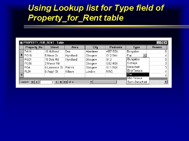 Using Lookup list for Type field of Property_for_Rent table Using Lookup list for Type field of Property_for_Rent table