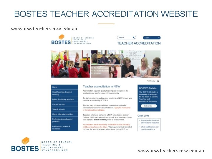 BOSTES TEACHER ACCREDITATION WEBSITE www. nswteachers. nsw. edu. au 