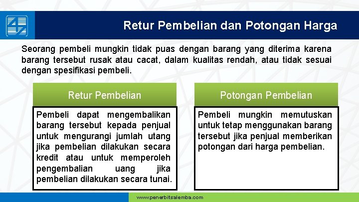 Retur Pembelian dan Potongan Harga Seorang pembeli mungkin tidak puas dengan barang yang diterima