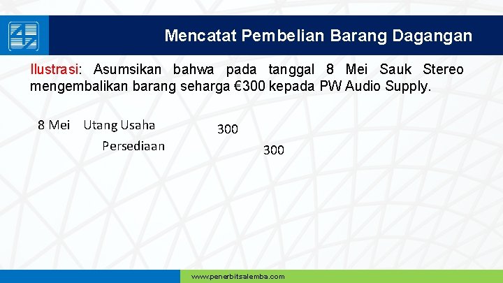 Mencatat Pembelian Barang Dagangan Ilustrasi: Asumsikan bahwa pada tanggal 8 Mei Sauk Stereo mengembalikan