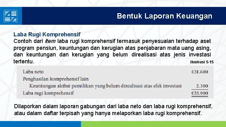 Bentuk Laporan Keuangan Laba Rugi Komprehensif Contoh dari item laba rugi komprehensif termasuk penyesuaian