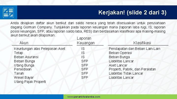 Kerjakan! (slide 2 dari 3) Anda disajikan daftar akun berikut dari saldo neraca yang