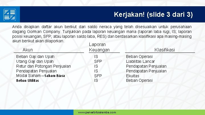 Kerjakan! (slide 3 dari 3) Anda disajikan daftar akun berikut dari saldo neraca yang