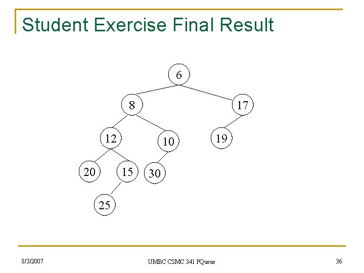 Student Exercise Final Result 6 8 17 12 20 10 15 19 30 25