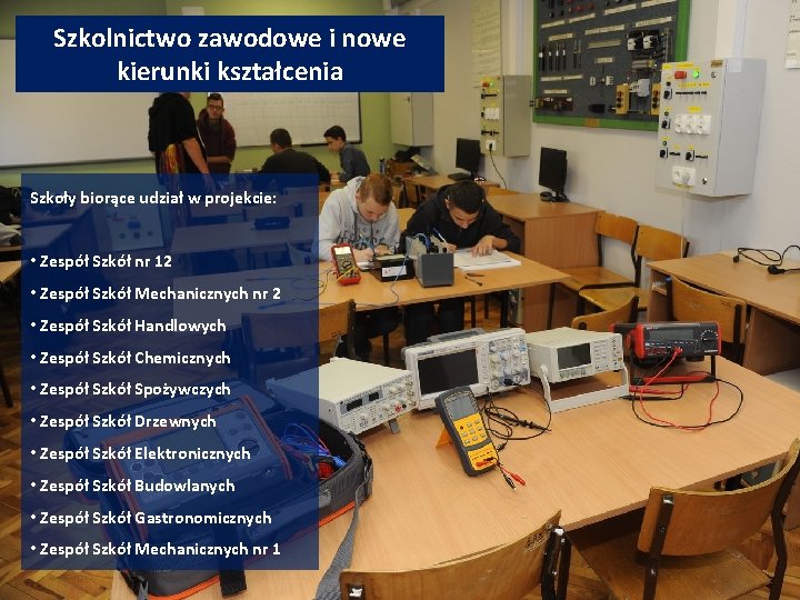 Szkolnictwo zawodowe i nowe kierunki kształcenia Szkoły biorące udział w projekcie: • Zespół Szkół