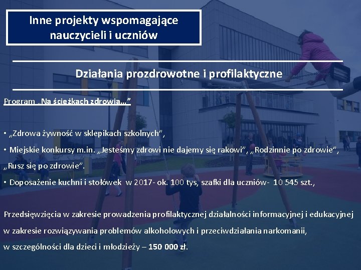 Inne projekty wspomagające nauczycieli i uczniów Działania prozdrowotne i profilaktyczne Program „Na ścieżkach zdrowia…”