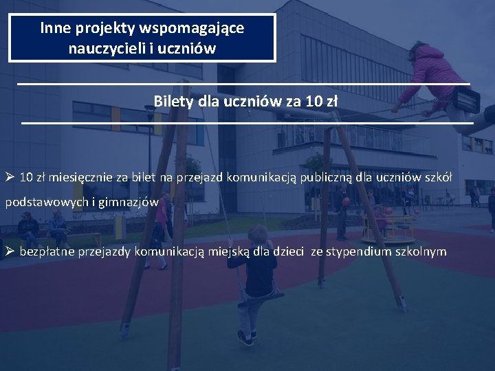 Inne projekty wspomagające nauczycieli i uczniów Bilety dla uczniów za 10 zł Ø 10