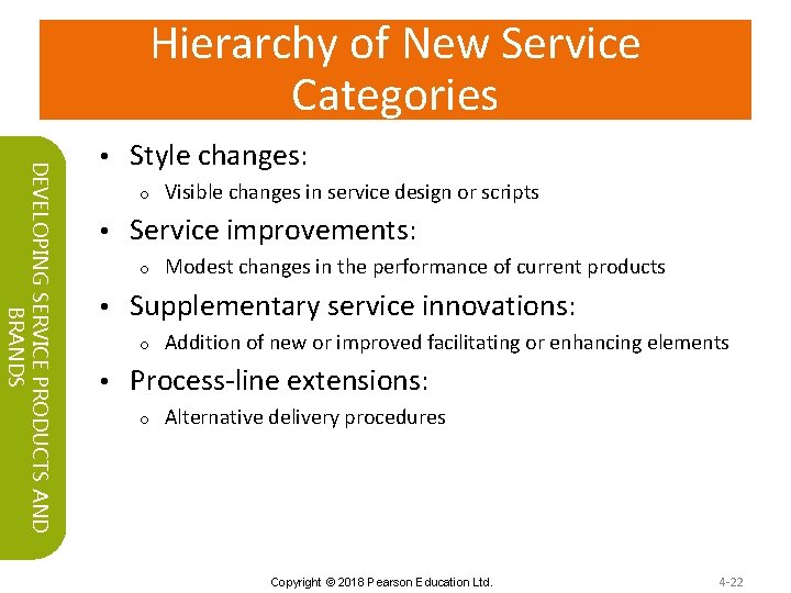 Hierarchy of New Service Categories DEVELOPING SERVICE PRODUCTS AND BRANDS • Style changes: o