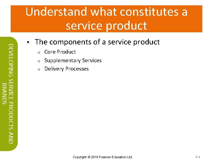 Understand what constitutes a service product DEVELOPING SERVICE PRODUCTS AND BRANDS • The components