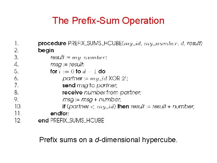 The Prefix-Sum Operation Prefix sums on a d-dimensional hypercube. 