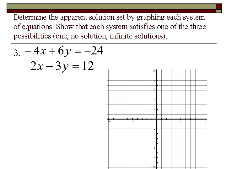 Determine the apparent solution set by graphing each system of equations. Show that each Determine the apparent solution set by graphing each system of equations. Show that each