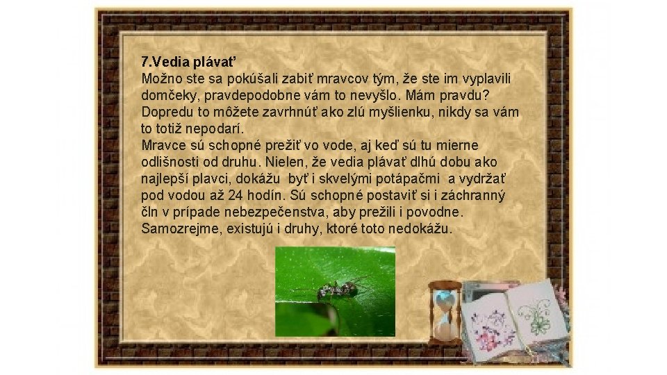 7. Vedia plávať Možno ste sa pokúšali zabiť mravcov tým, že ste im vyplavili