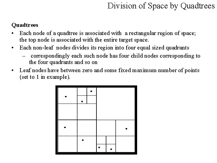 Division of Space by Quadtrees • Each node of a quadtree is associated with