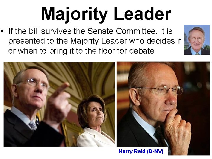 Majority Leader • If the bill survives the Senate Committee, it is presented to