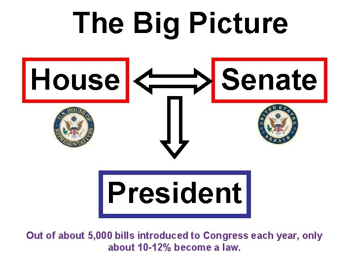 The Big Picture House Senate President Out of about 5, 000 bills introduced to