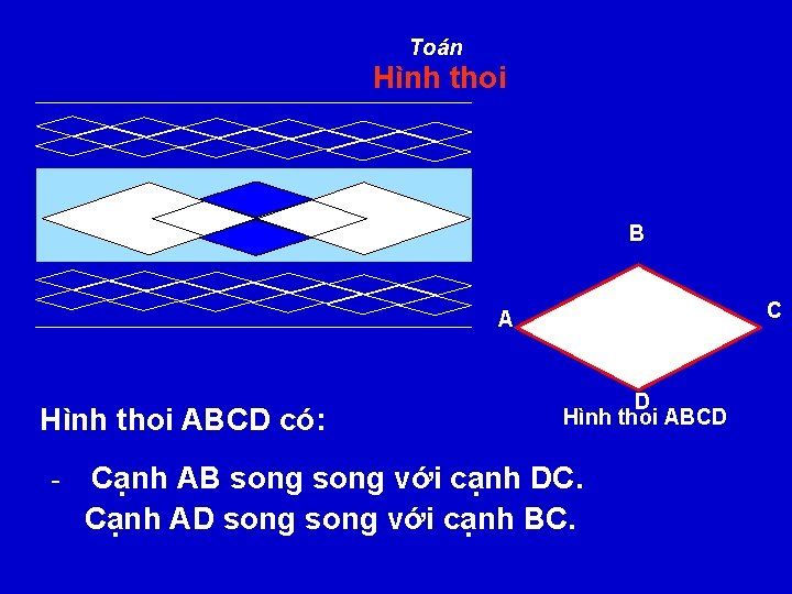 Toán Hình thoi B C A Hình thoi ABCD có: - D Hình thoi