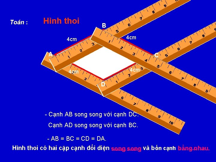 Toán : Hình thoi B 4 cm A C 4 cm D - Cạnh