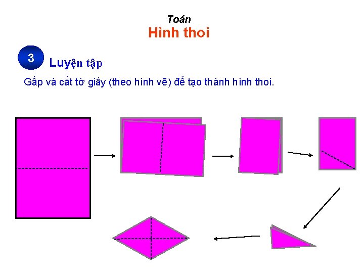 Toán Hình thoi 3 Luyện tập Gấp và cắt tờ giấy (theo hình vẽ)