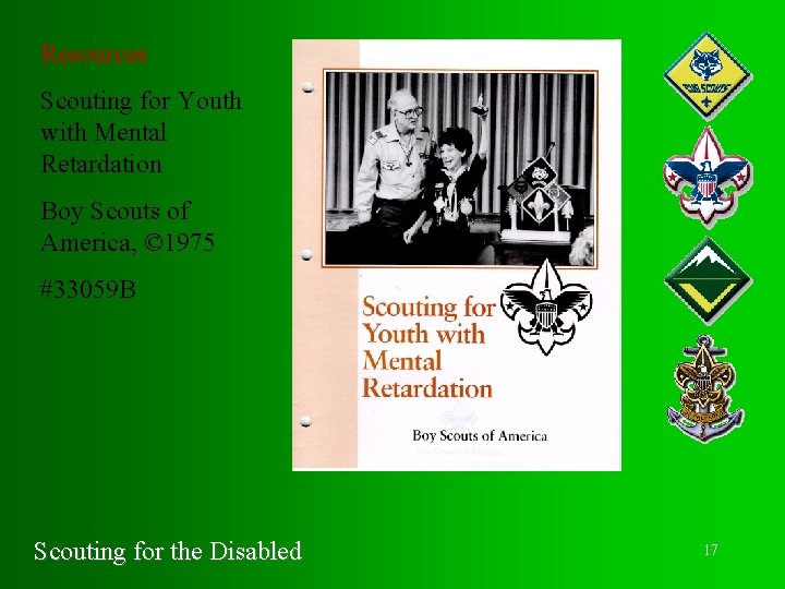 Resources Scouting for Youth with Mental Retardation Boy Scouts of America, © 1975 #33059