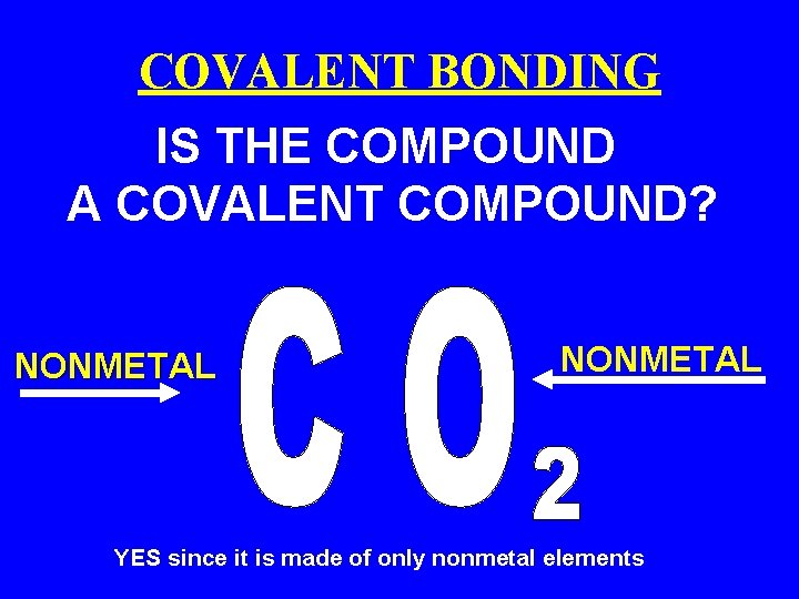 COVALENT BONDING IS THE COMPOUND A COVALENT COMPOUND? NONMETAL YES since it is made