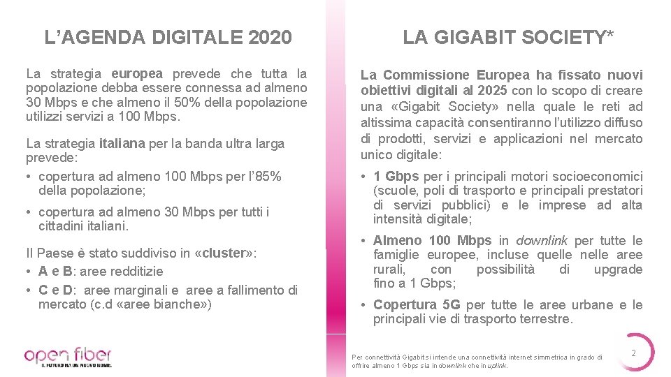 L’AGENDA DIGITALE 2020 La strategia europea prevede che tutta la popolazione debba essere connessa