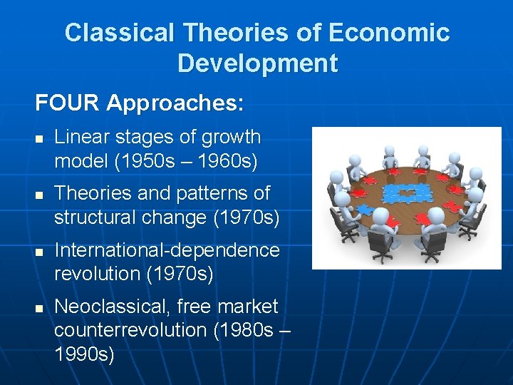 Classical Theories of Economic Development FOUR Approaches: n n Linear stages of growth model