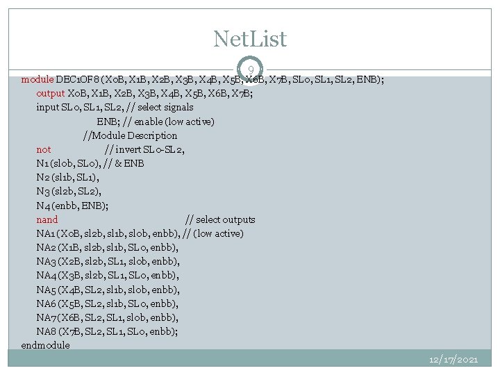 Net. List 9 module DEC 1 OF 8 (X 0 B, X 1 B,