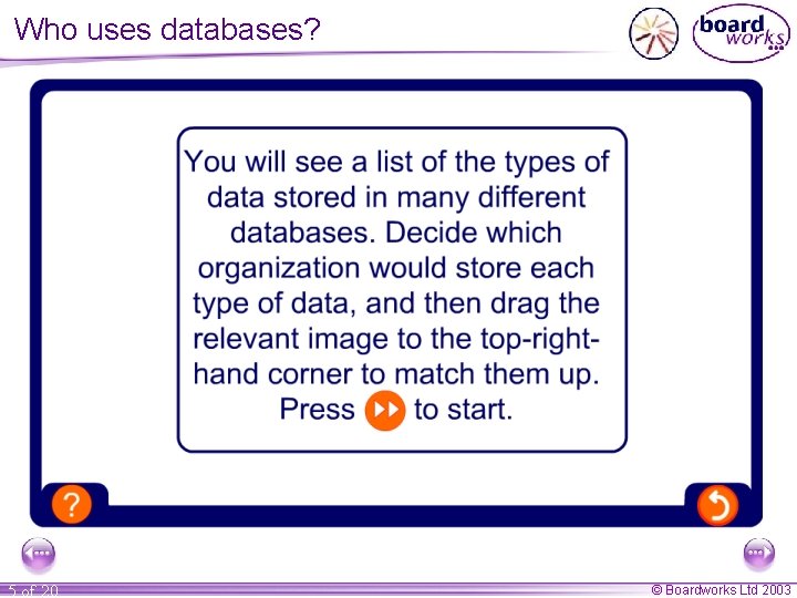 Who uses databases? 5 of 20 © Boardworks Ltd 2003 