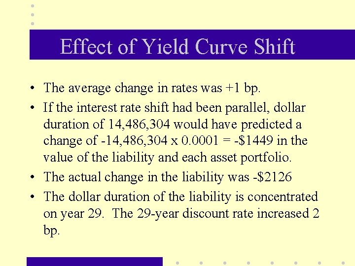 Effect of Yield Curve Shift • The average change in rates was +1 bp.